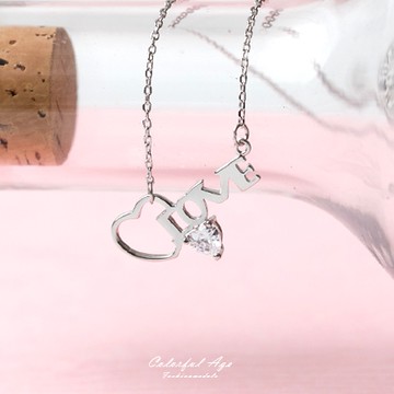 項鍊 925純銀 獨特LOVE水鑽鎖骨鍊頸鍊 抗過敏設計 女孩的甜美鏤空感【NPB52】美鑽概念