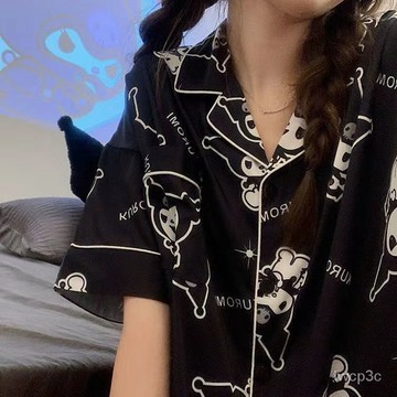 熱賣爆款冰絲夏季睡衣女套裝甜可愛卡通短袖傢居服少女ins日係學生可外穿 W8SW