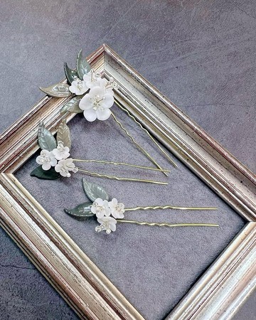 冒牌老闆娘 king_boss白色花朵綠葉頭飾組x新娘x婚紗