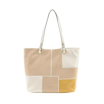 FIRANO-多彩幾何宮格拚色手提肩背包(卡其褐x黃)