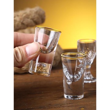 玻璃酒杯家用金箔白酒杯分酒器小酒杯套裝一口杯金邊子彈杯酒具