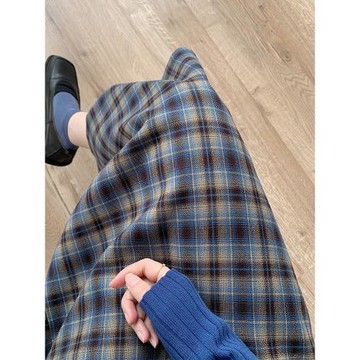 大碼毛呢格子裙秋冬新款胖mm遮肚遮胯顯瘦中長款開叉直筒半身裙子