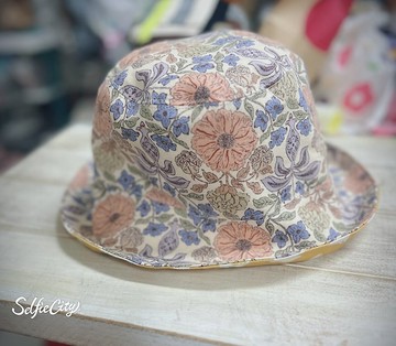 氣質粉彩花花   黃色飛鳥圖紋 雙面漁夫帽 遮陽帽