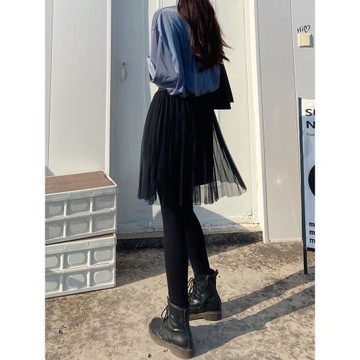 網紗裙褲一體假兩件打底褲帶裙子大碼黑色女連褲裙純棉莫代爾薄款