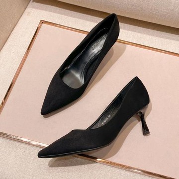 不累腳高跟鞋女細跟2025春季新款淺口黑色磨砂單鞋透氣職業工作鞋