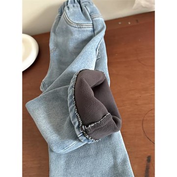 女童加絨牛仔褲秋冬款2025新款一體絨加厚微喇褲冬裝兒童冬季褲子