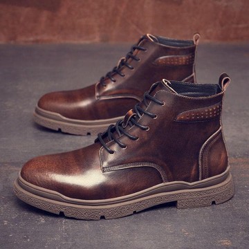 【雲渡小鋪】   特價 馬丁靴 男鞋 中筒靴 工作靴 皮靴 工裝靴 馬丁靴男英倫風中幫工裝靴子 冬季加絨高幫皮鞋 雪地靴