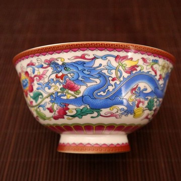 古玩陶瓷器收藏 乾隆年制白底粉彩龍鳳圖紋碗家居擺件工藝品禮品
