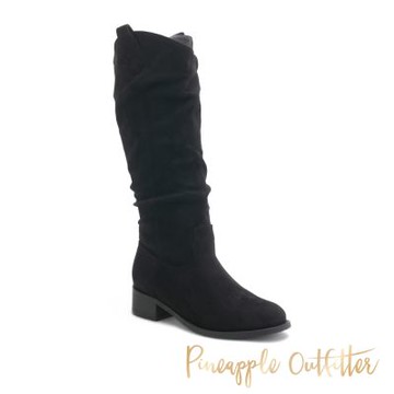 Pineapple Outfitter-LAEL 帥氣堆堆西部粗跟長筒靴-絨黑色
