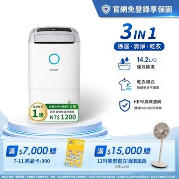 ★送2年份濾網+享節能補助$1200★飛利浦 14.2L抗敏清淨除濕機-星空灰(DE5306/81)-適用18坪