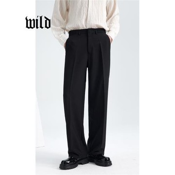 (免運)西褲男正裝高級感黑色松緊腰秋冬新款加絨加厚寬松免燙直筒休閑褲