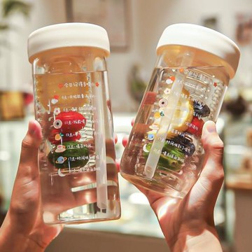 水杯玻璃杯女可愛吸管杯咖啡杯便攜杯子ins風雙飲杯隨行杯牛奶杯