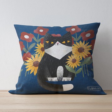 【Flora原創設計】賓士花喵 | 38*38cm 方形抱枕(含枕心)