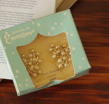 古董 Vintage- 金色古珍珠旋風夾式耳環EMMONS C841