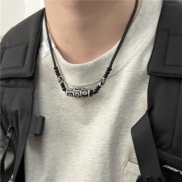天然西藏九眼天珠吊墜男女款黑白撞色小眾設計瑪瑙項鏈高級感配飾