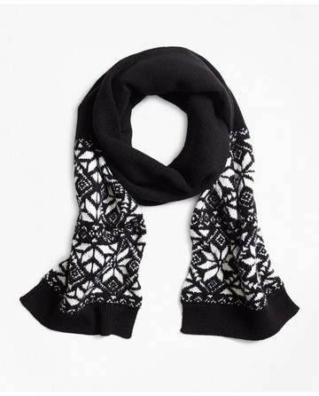 Brooks Brothers Boys Wool Blend Snowflake Fair Isle Scarf | Black/White