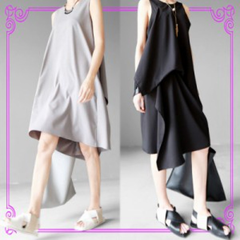 即納 ワンピース レディース ２wayワンピース アシメワンピース 膝丈 ワンピ アシメトリー クール モード系 ノースリーブ 通販 Lineポイント最大1 0 Get Lineショッピング