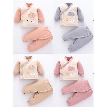 新生兒秋冬棉服套裝寶寶初春夾棉和尚服薄棉初生兒兩件套