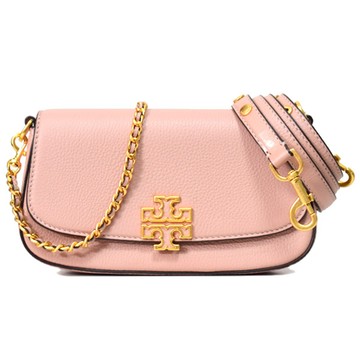 TORY BURCH - 雙TLOGO皮革翻蓋斜背包 (粉)