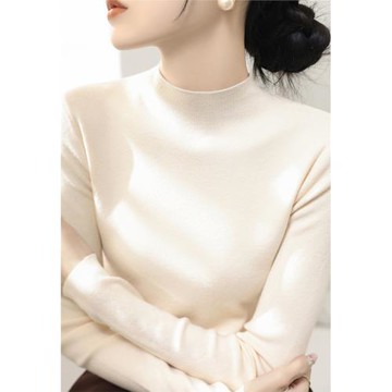 洋氣設計感修身顯瘦長袖上衣女春季高級百搭半高領內搭針織打底衫