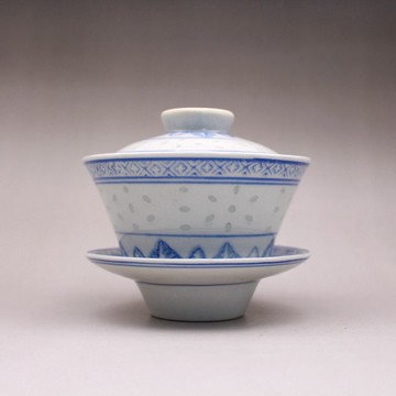 景德鎮光明瓷廠青花玲瓏瓷蓋杯蓋碗 古玩古董老貨陶瓷器收藏擺件