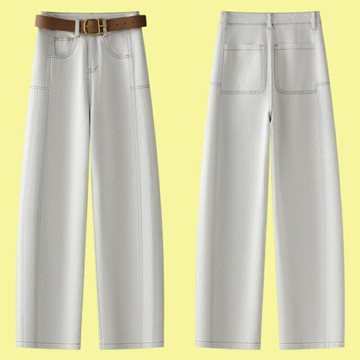 【米蘭精品】現貨+預購 高腰牛仔長褲寬褲直筒褲落地褲闊腿褲寬管褲大碼休閒女裝-顯瘦彎刀女褲子74mg61