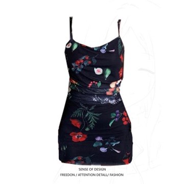 大碼胖妹妹純欲甜辣碎花吊帶裙女春夏復古收腰顯瘦A字包臀連衣裙