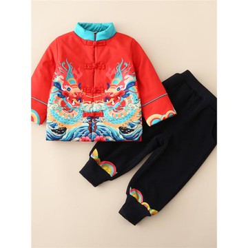 蛇年拜年服男童漢服冬季國風兒童唐裝棉服新年裝寶寶喜慶過年衣服