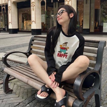 2025秋季新款棉寬松顯瘦打底衫女內搭卡通印花拼接長袖t恤上衣ins