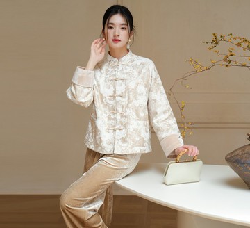 【絲絨提花】新中式復古中國風 盤扣外套/半裙