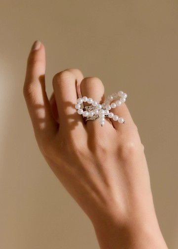 寬版蝴蝶結珍珠・戒指