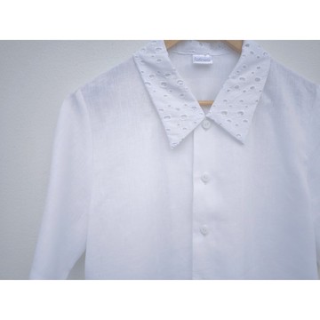 亞麻 | 白色短版上衣