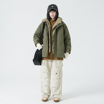 【夏日爆款】鞦鼕新款男士短款立領白鴨絨羽絨服連帽拚接撞色加厚休閒