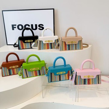 高級感時尚草編小眾撞色包包跨境風新款百搭單肩包質感手提斜挎包