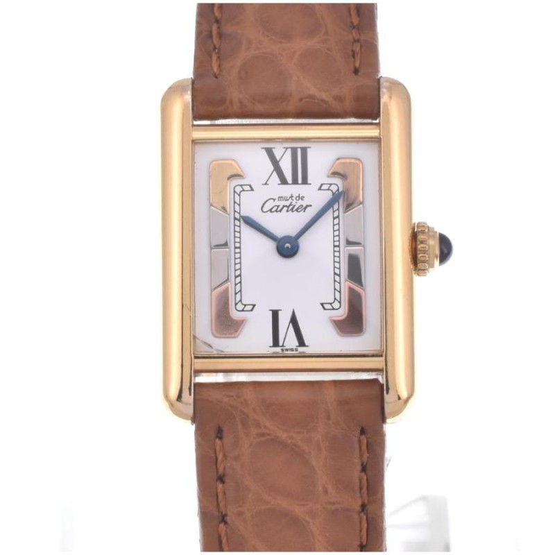 ☆良品【CARTIER】カルティエ マストタンク ヴェルメイユ W1006354 SV925(GP)/レザー クォーツ レディース J#112063  | LINEブランドカタログ