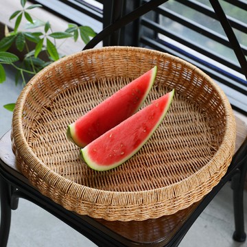 仿藤編托盤收納盤 家用茶幾瀝水籃圓形茶具收納籃 北歐風水果盤子