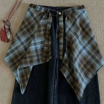 【不規則格紋屁簾】遮胯顯瘦防走光圍裙 疊穿神器 不規則女裝 屁簾裙 格紋 遮胯 顯瘦 防走光 疊穿