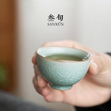 叁旬汝瓷冰花釉茶杯主人杯陶瓷家用中式高檔個人專用品茗大號單杯