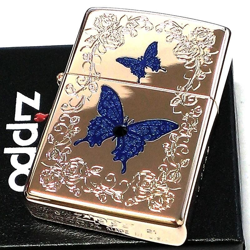 与え ZIPPO 限定 ブルーバタフライ スワロフスキー 両面 ジッポ