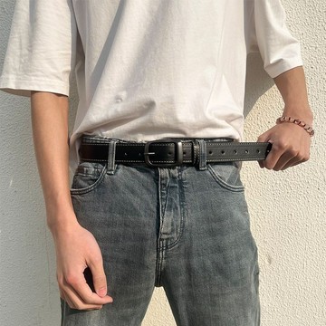 【商務休閒百搭】新款男士皮帶 男皮帶 男生皮帶 針扣腰帶 複古潮流港風腰帶 學生百搭寬版褲腰帶 工作腰帶 S腰帶