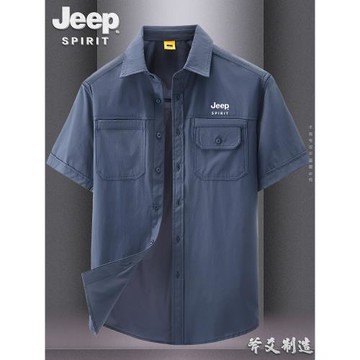 JEEP吉普短袖襯衫男士夏季寬松大碼休閑上衣服薄款潮流透氣襯衣衫