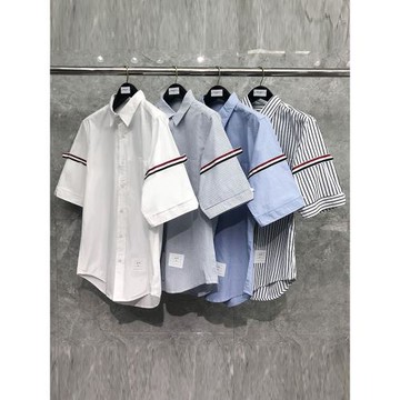 tb襯衫雙袖織帶男女情侶款夏高級感白色痞帥牛津紡襯衣開衫高版本