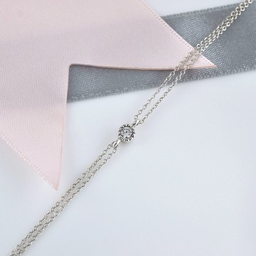 滾珠邊鑲單顆CZ雙鍊手鍊 925純銀