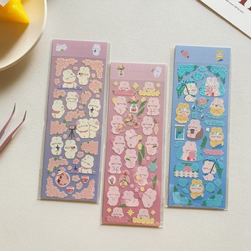 韓國ins郁金香花朵小兔亮片咕卡貼紙手賬diy素材愛豆小卡裝飾貼畫