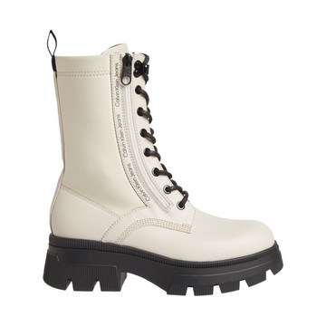 CALVIN KLEIN CHUNKY COMBAT LACEUP ZIP BOOTIES 米白色女款鞋子