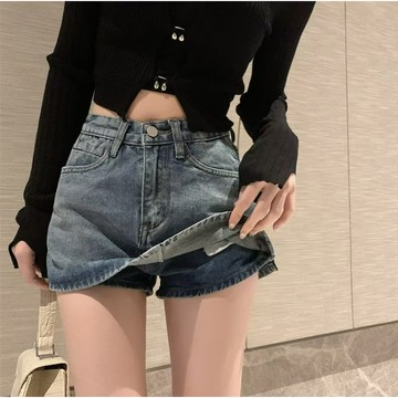 【ohi】裙褲 牛仔短褲 短褲裙  高腰 前裙後褲 内襯 a字裙裤 高腰短裙 女短褲牛仔 褲子女生(XGJL142)