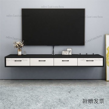 【免運】【附贈發票】實木新款懸空電視櫃掛壁臥室客廳掛式長條現代簡約墻上置物架黑白