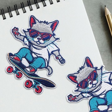 【刺繡布貼】Skateboard cool cat 滑板酷貓
