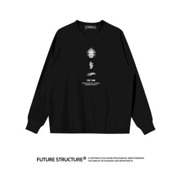 未來結構秋冬簡約印花300g重磅長袖男打底衫寬松情侶長袖T恤潮