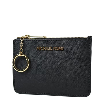 MICHAEL KORS 金字小LOGO防刮皮革證件/鑰匙零錢包-黑色